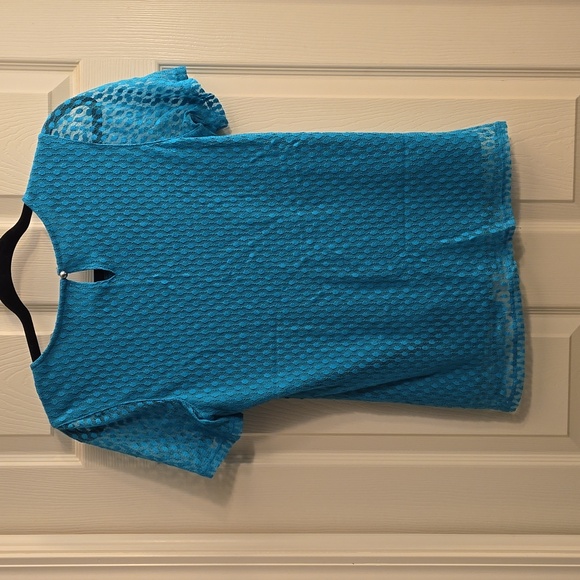Christopher and Banks Blue Lace Short Sleeve Top, size PS - Picture 3 of 7